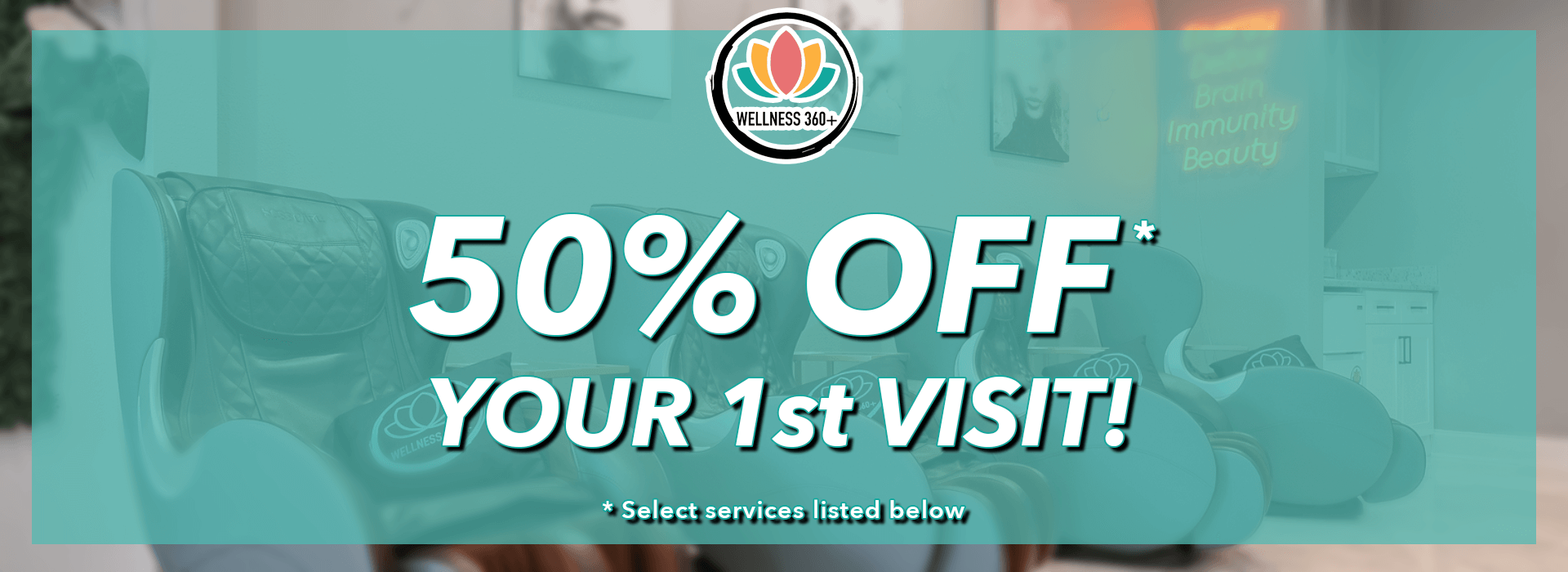 50% off first visit promotion at Wellness 360 Plus in Tampa, Florida